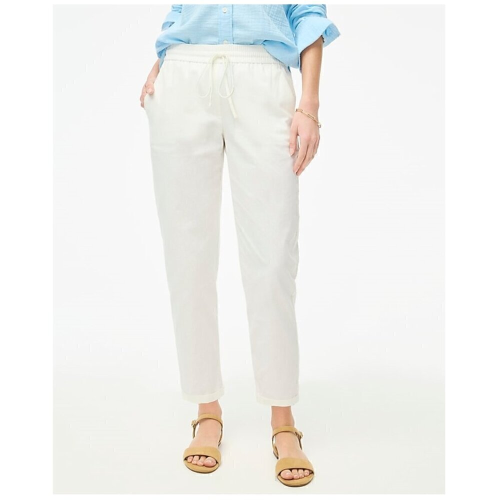 J. Crew Linen Cotton Blend Drawstring Straight Leg Pants White Size 4 NWT